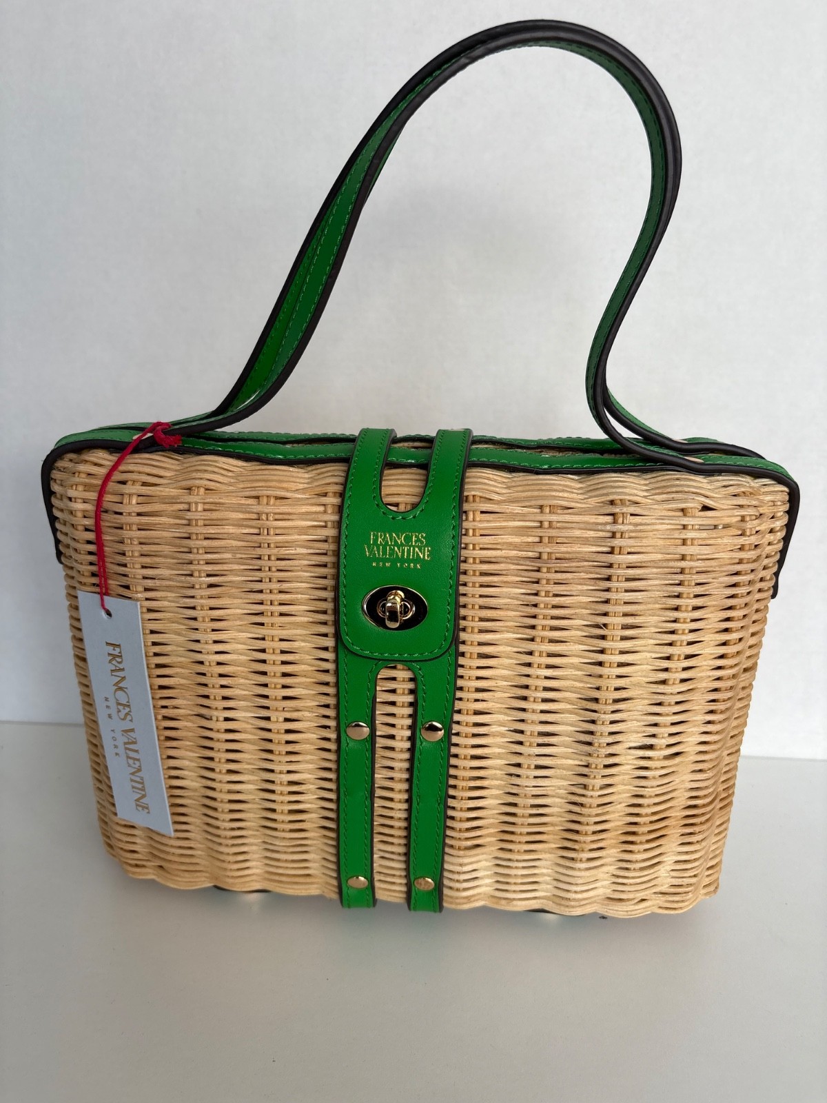 Frances Valentine The Holland Satchel Wisker Basket Bag Natural Green – NWT