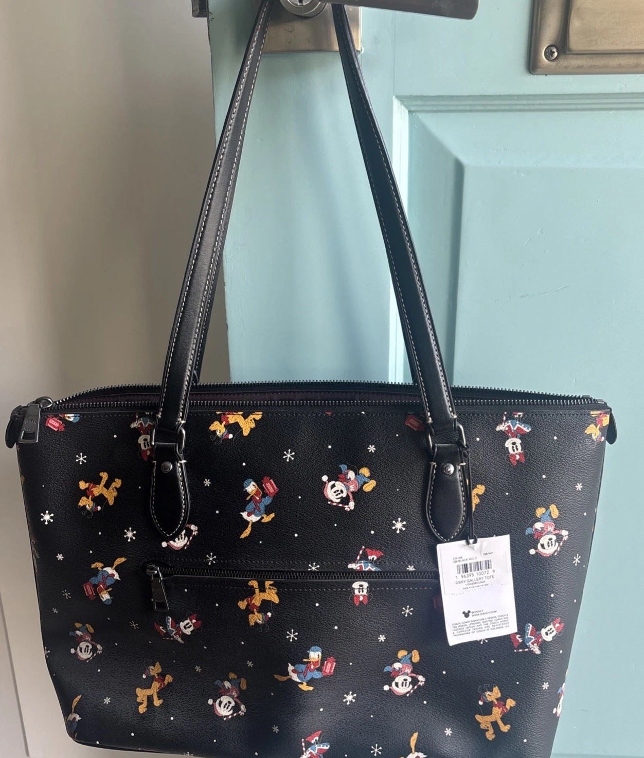 Coach x Disney CM189 Gallery Tote Black Holiday Mickey Donald Pluto NWT