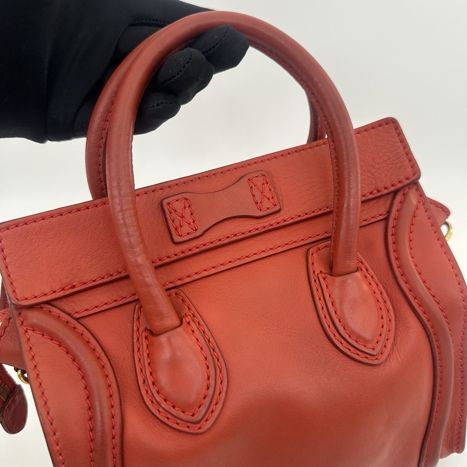 Celine Nano Luggage Top Handle & Crossbody Bag Red calfskin.