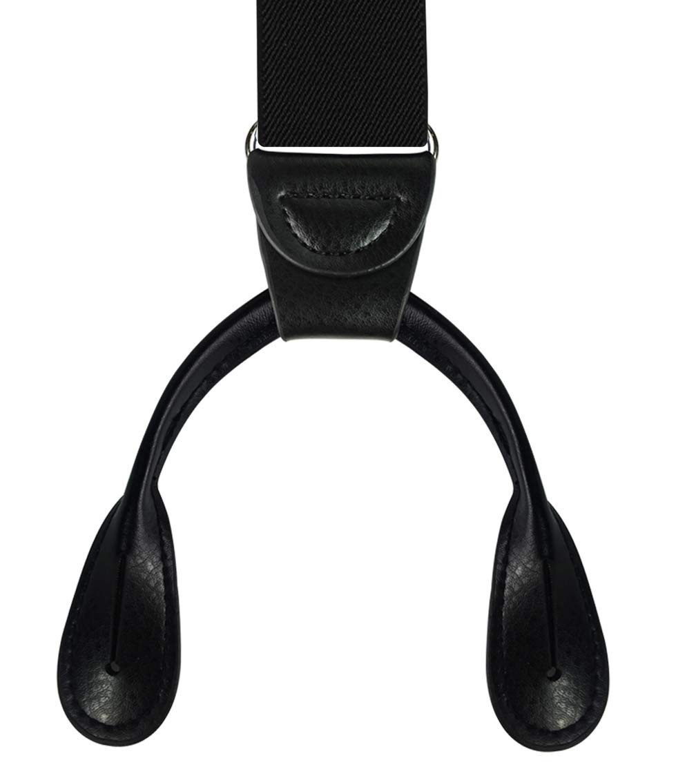 Men’s Y-Back Button End Suspenders – 1.4″ Wide, Adjustable Elastic, Leather Ends