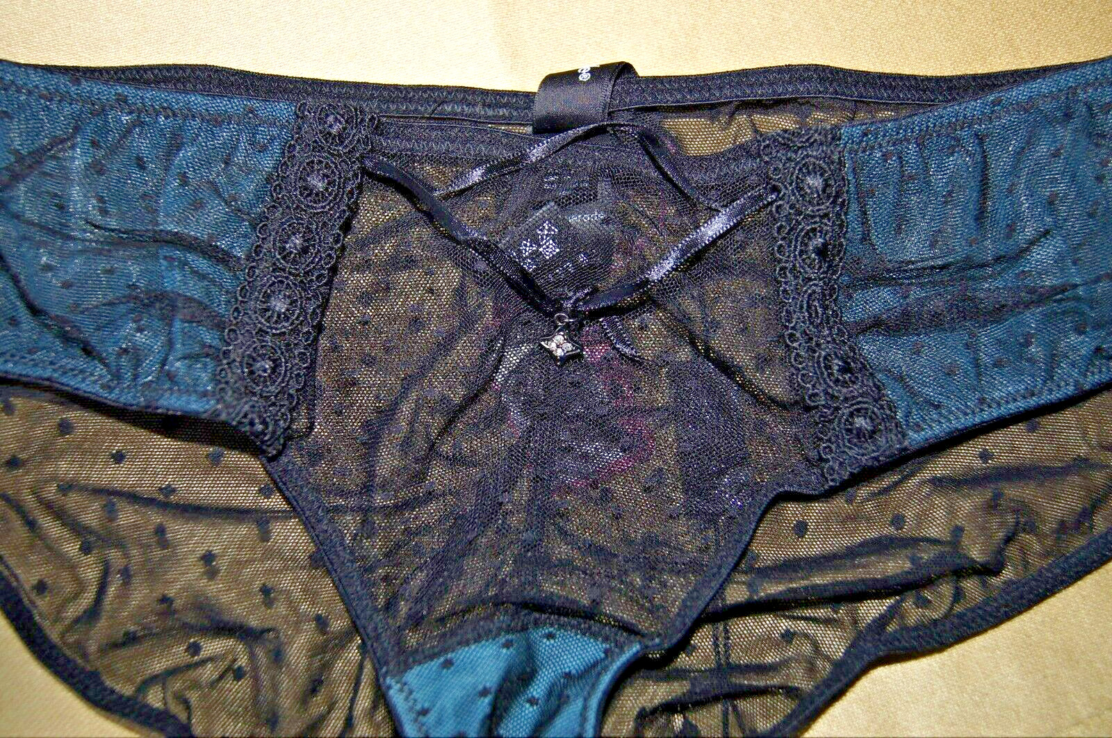 Masquerade COQUETTE Hipster Sheer Shorts In Black & Teal Small