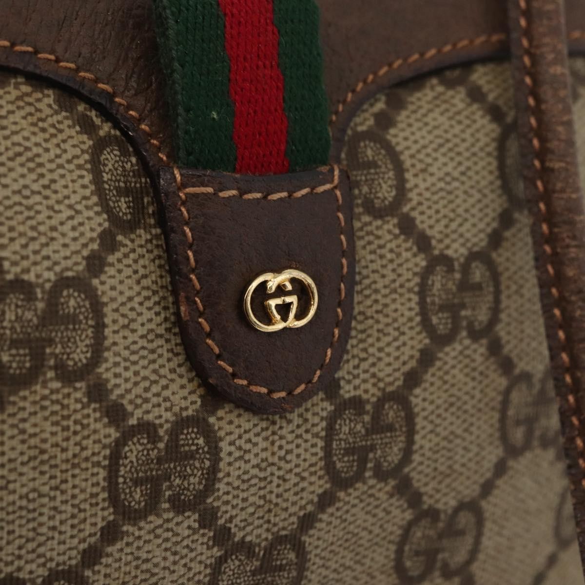 GUCCI GG Supreme Web Sherry Line Bag PVC Beige Gold 007 58 6112 Auth 176401