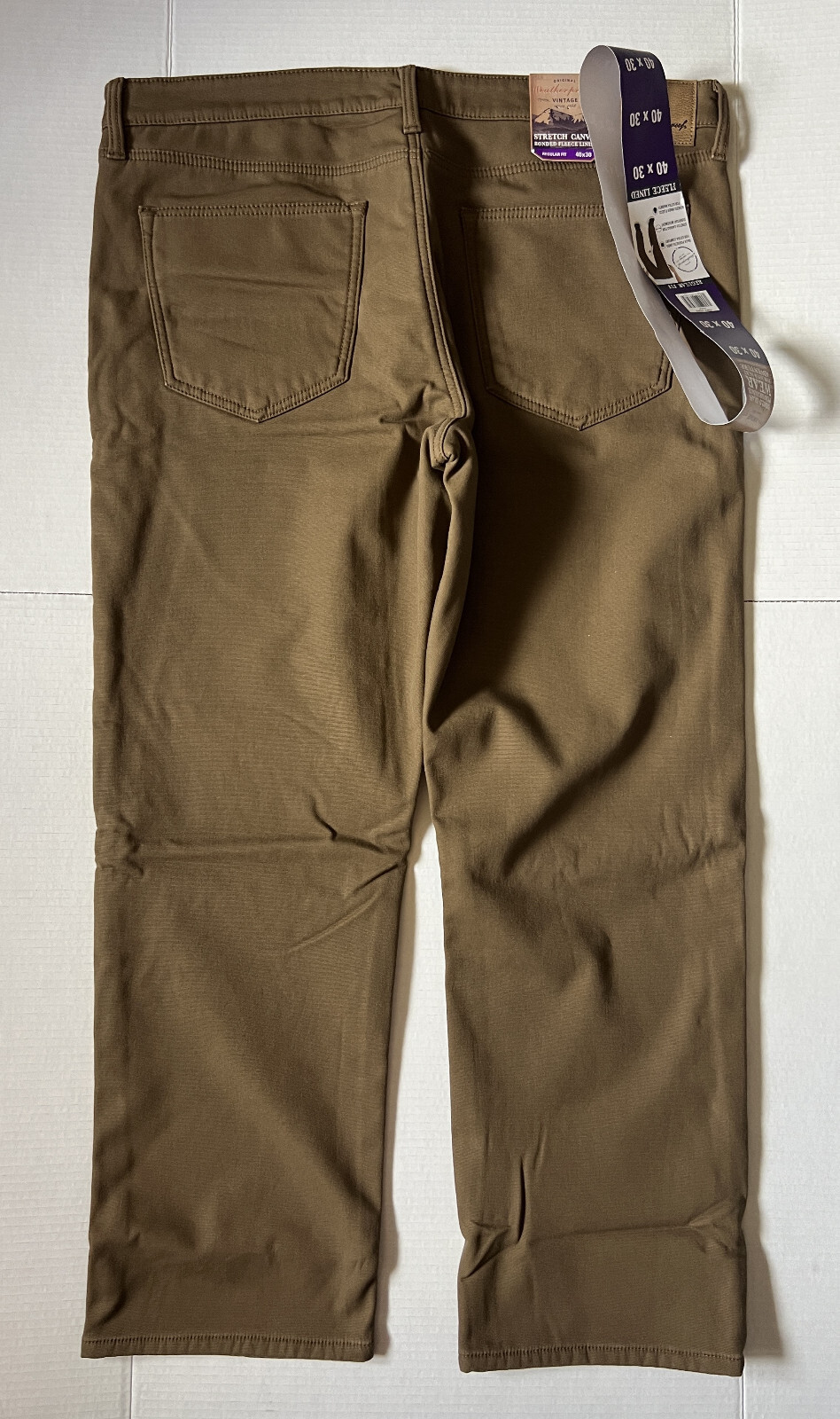 NWT WEATHERPROOF VINTAGE – Men’s NEW Stretch Canvas Fleece Lined Pants – 40×30