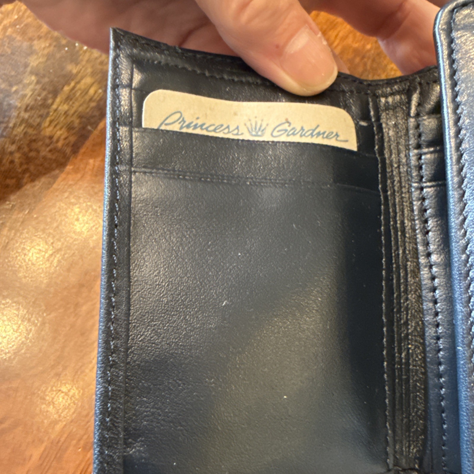 New Princess Gardner Navy Blue Leather Card Wallet Vintage 4×3.5in Snap Coin