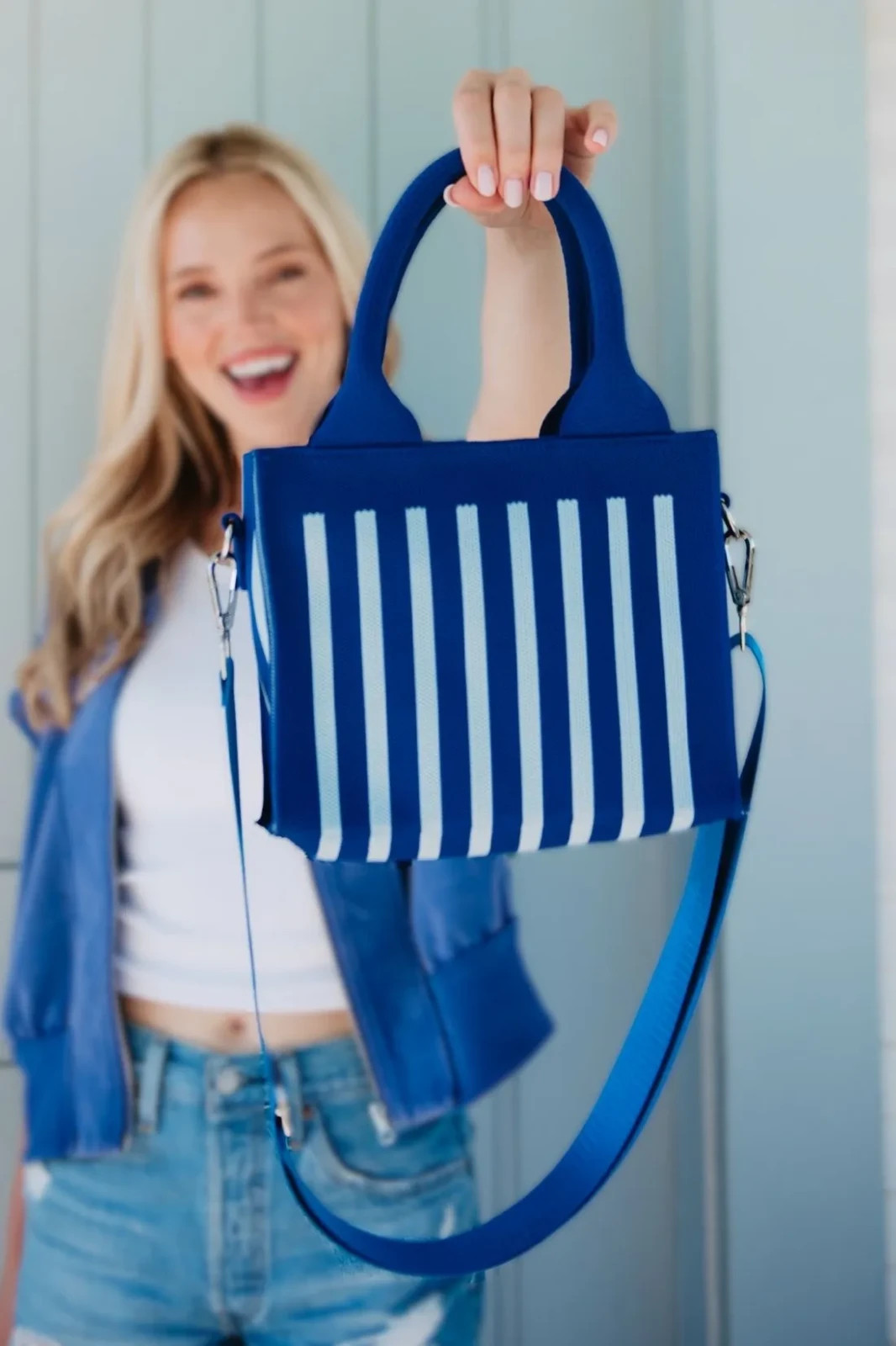 Katydid – Blue Striped Mini Tote Handbag