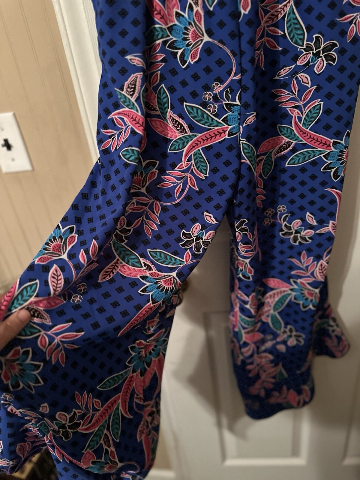NWT Sugarlips Rayanne Indigo Floral Jumpsuit Strapless Ruffle Wide Leg Blue XL