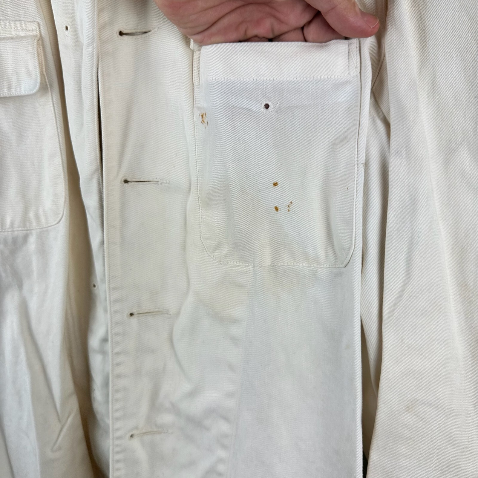 Stevens Twist Twill Cotton Change Buttons (Missing) Shop Coat Small Old 40s 50s