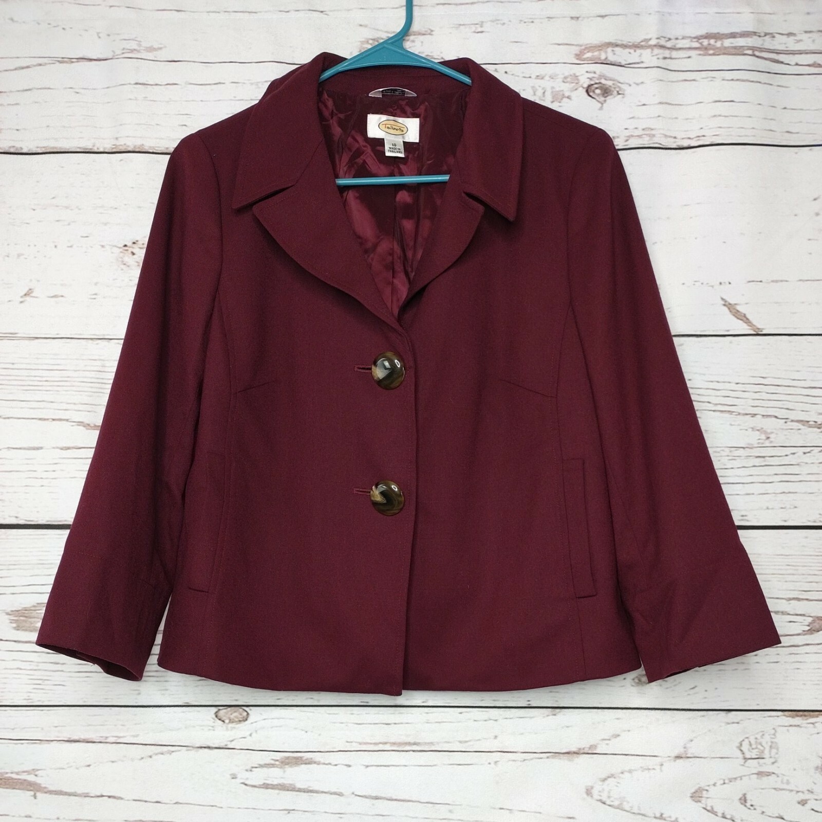 Talbots Stretch Fabric Wool Blend Jacket Blazer Red Women Size 10 2 Buttons Used