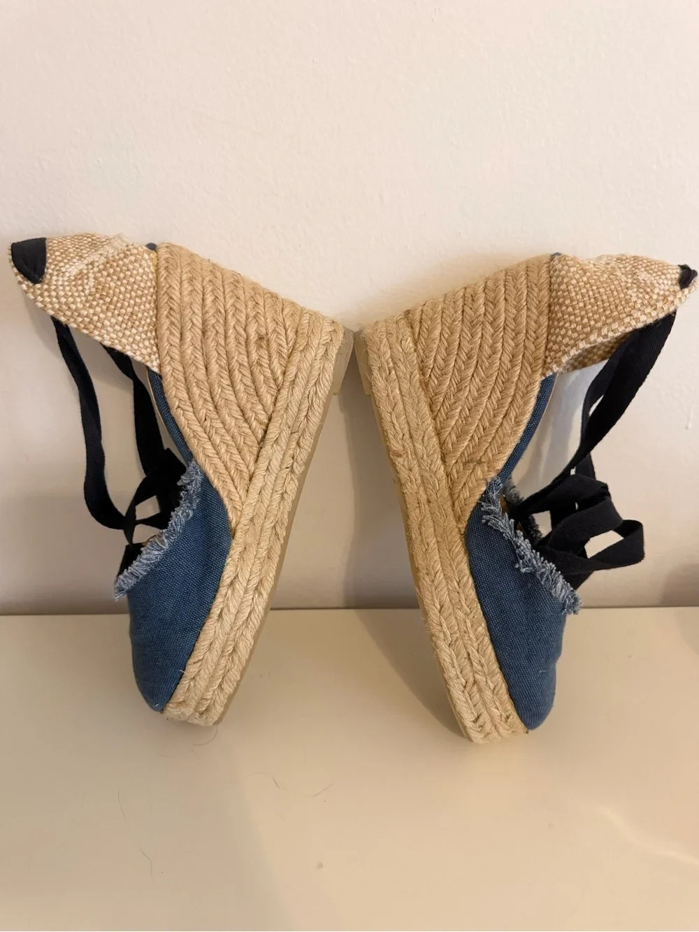 Castaner Navy Canvas Espadrille Wedge Sandals with Ankle Wrap Size 37 (7 US)