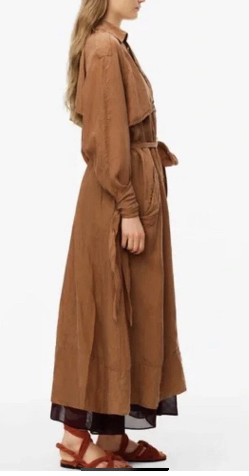 ZARA Long Oversized Trench Coat Lightweight Lyocell Summer Limited Ed Caramel