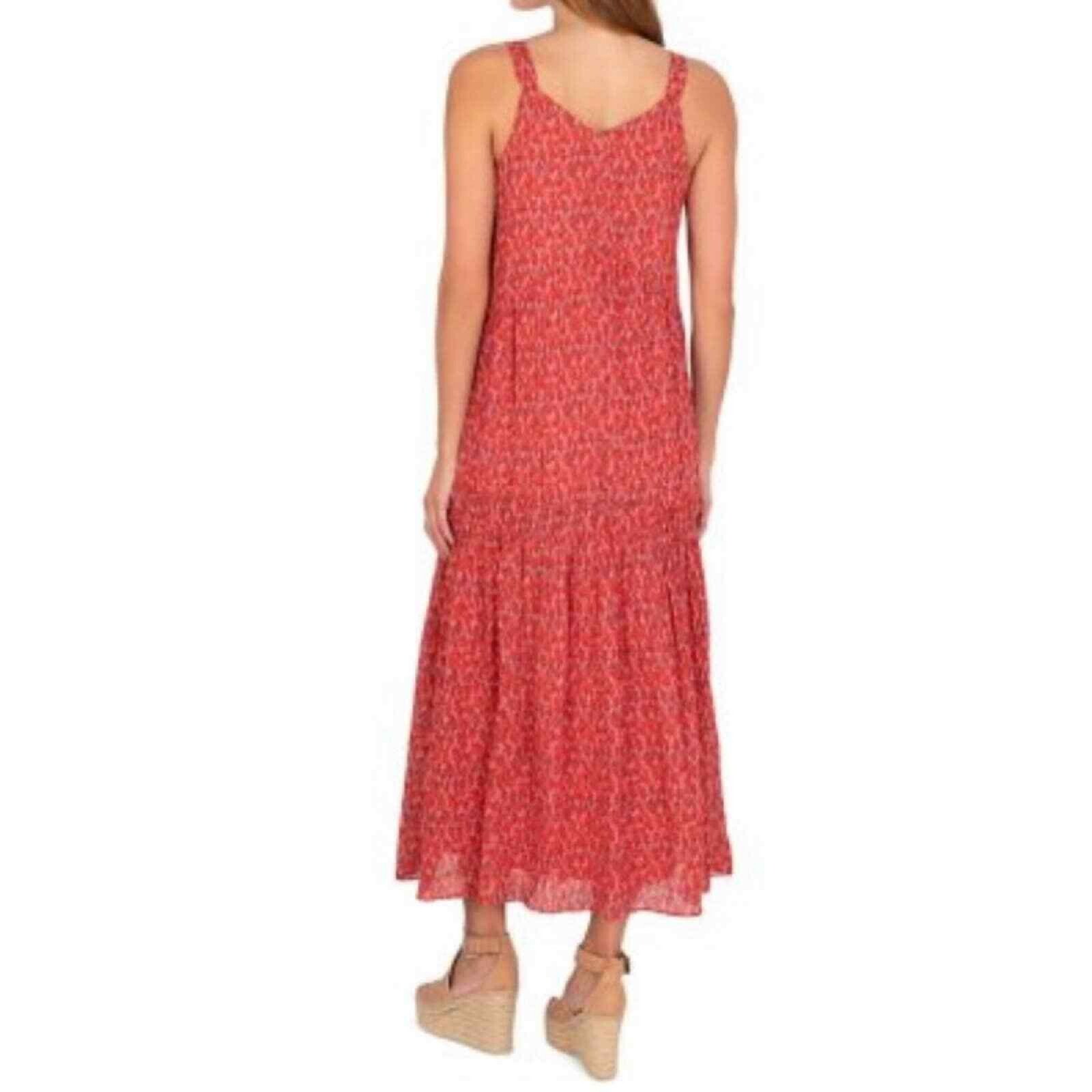Joie Women’s Tiered Sleeveless Maxi Dress, 100% Cotton Easy Care, Tea Rose Red