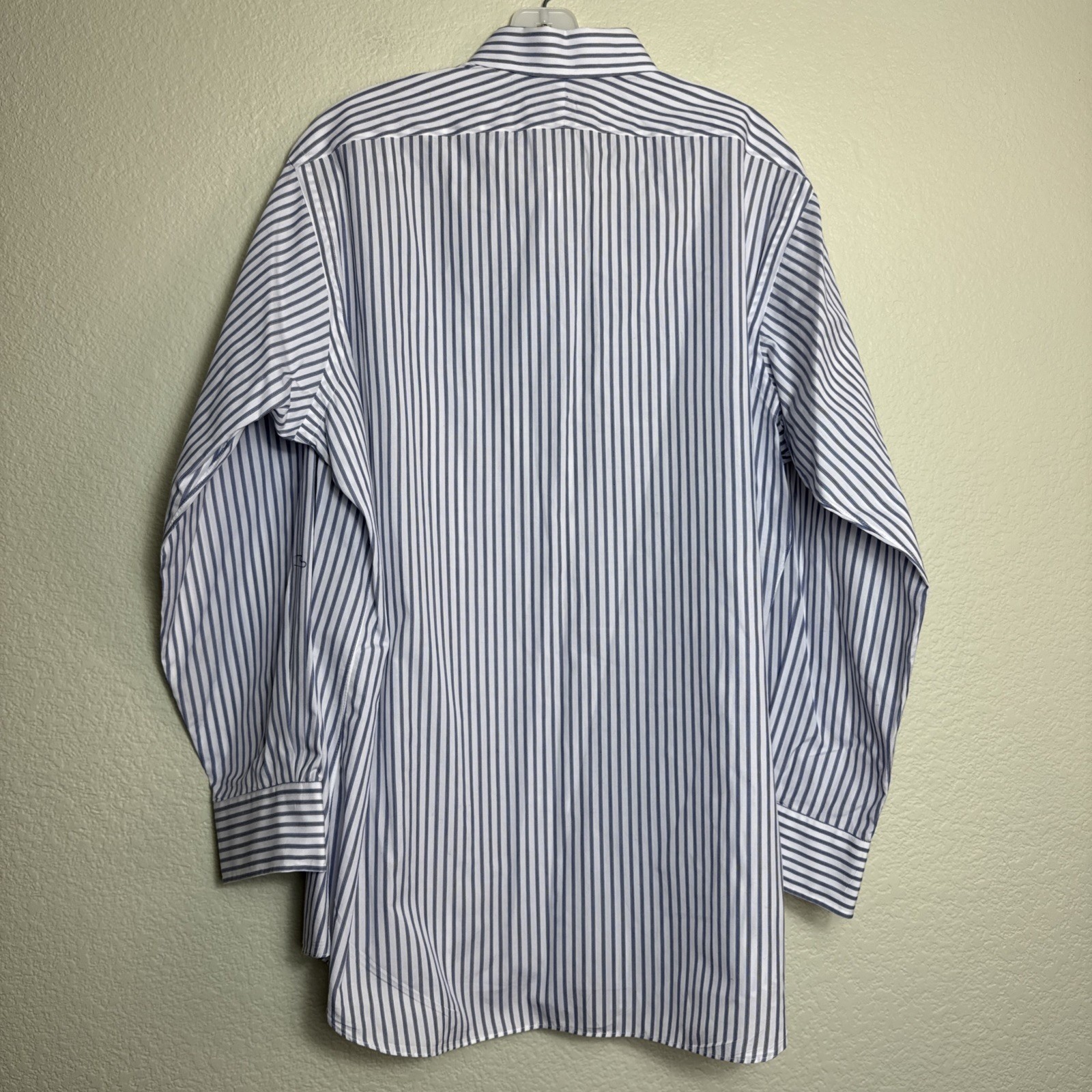 Ike Behar Men Button Up Shirt 16.5 33 Striped Cotton Luxury Workwear Made in USA