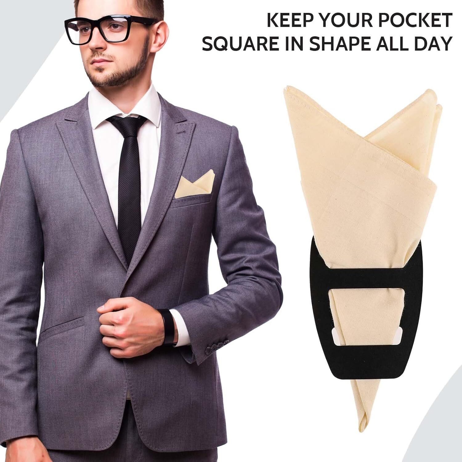 2 Pack Pocket Square Holder for Men, Prefolded Silk Scarf for Suits & Tuxedos