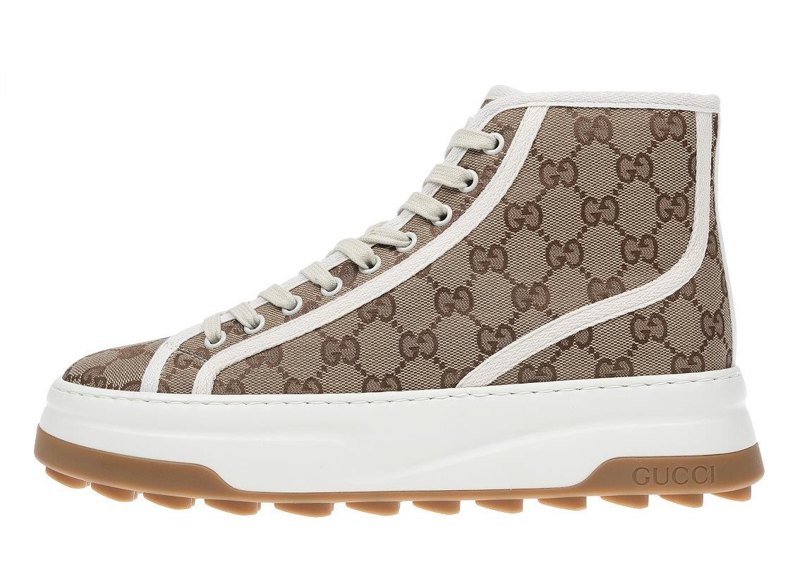 NEW GUCCI BEIGE EBONY CANVAS HIGH TOP SNEAKERS SHOES 6/US 6.5