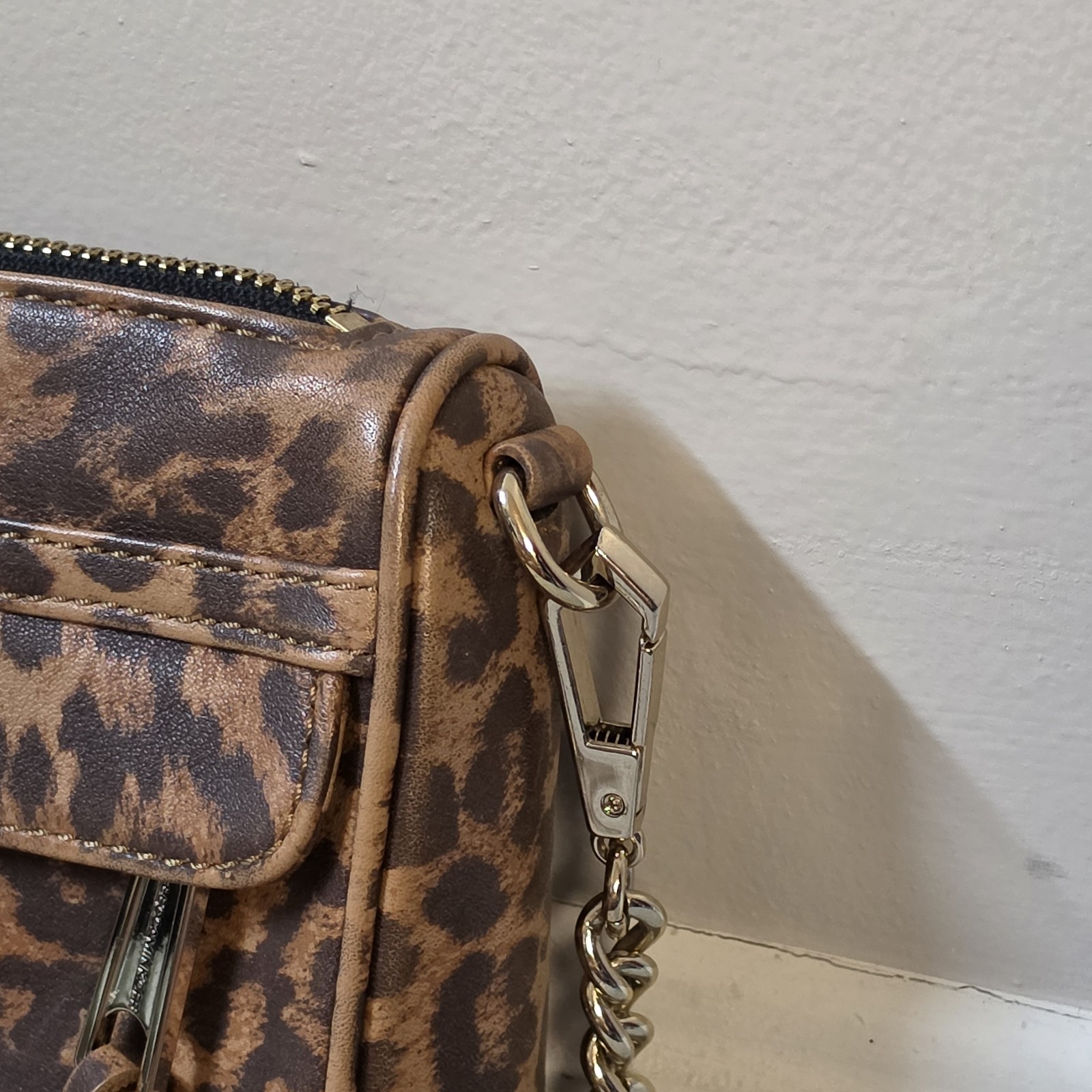 Rebecca Minkoff Cheetah Print Mini MAC Crossbody Bag Gold Link Strap