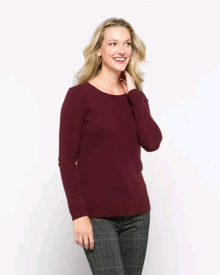 100% Cashmere Womens Burgundy Pullover Top Hand Wash Sz. XS