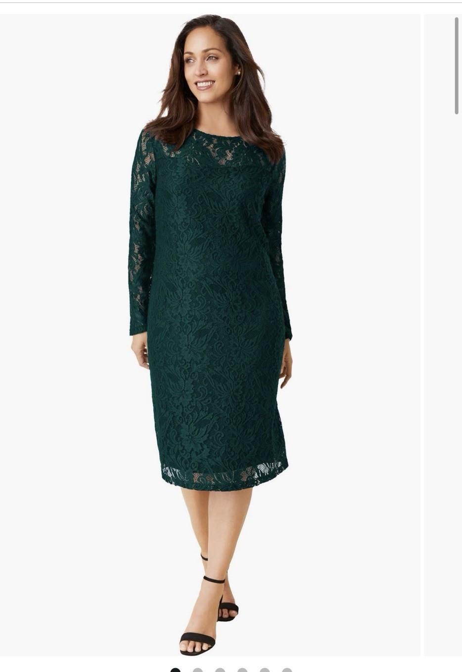 Jessica London Plus Size 18 Green Floral Stretch Lace Shift Dress Long Sleeve