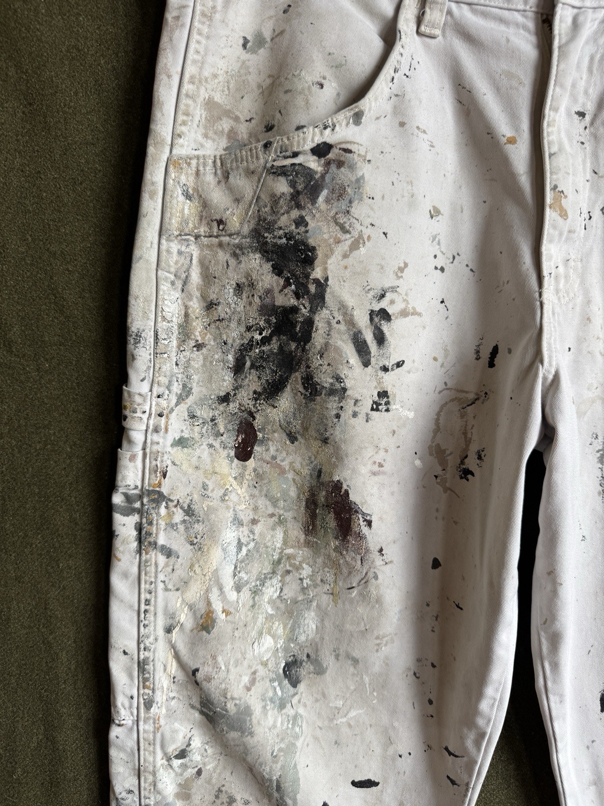 Wrangler Carpenter Distressed Paint Splatter Thrashed Painters Pants 36 x 32