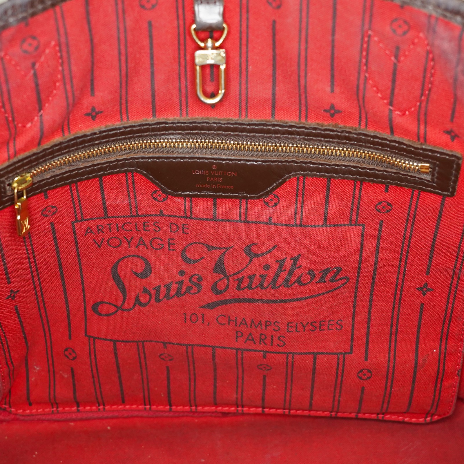 Louis Vuitton Neverfull MM Damier Ebene Red Interior Tote 05E053410016