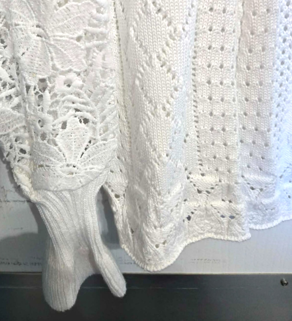 Y2K Open Weave White S Sweater Oversized Boho Flowy Crochet Textured Lace C100