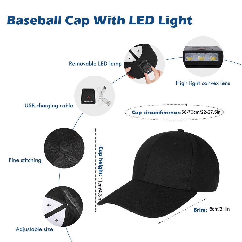 1/2PC LED Baseball Cap w/ Light Rechargeable for Outdoor Fishing Running Jogging