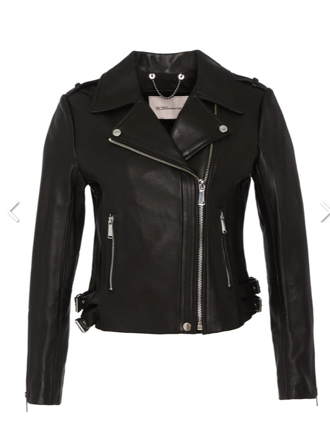 NWT BCBGeneration Women’s Black Leather Moto Zip Jacket $348 SZ S