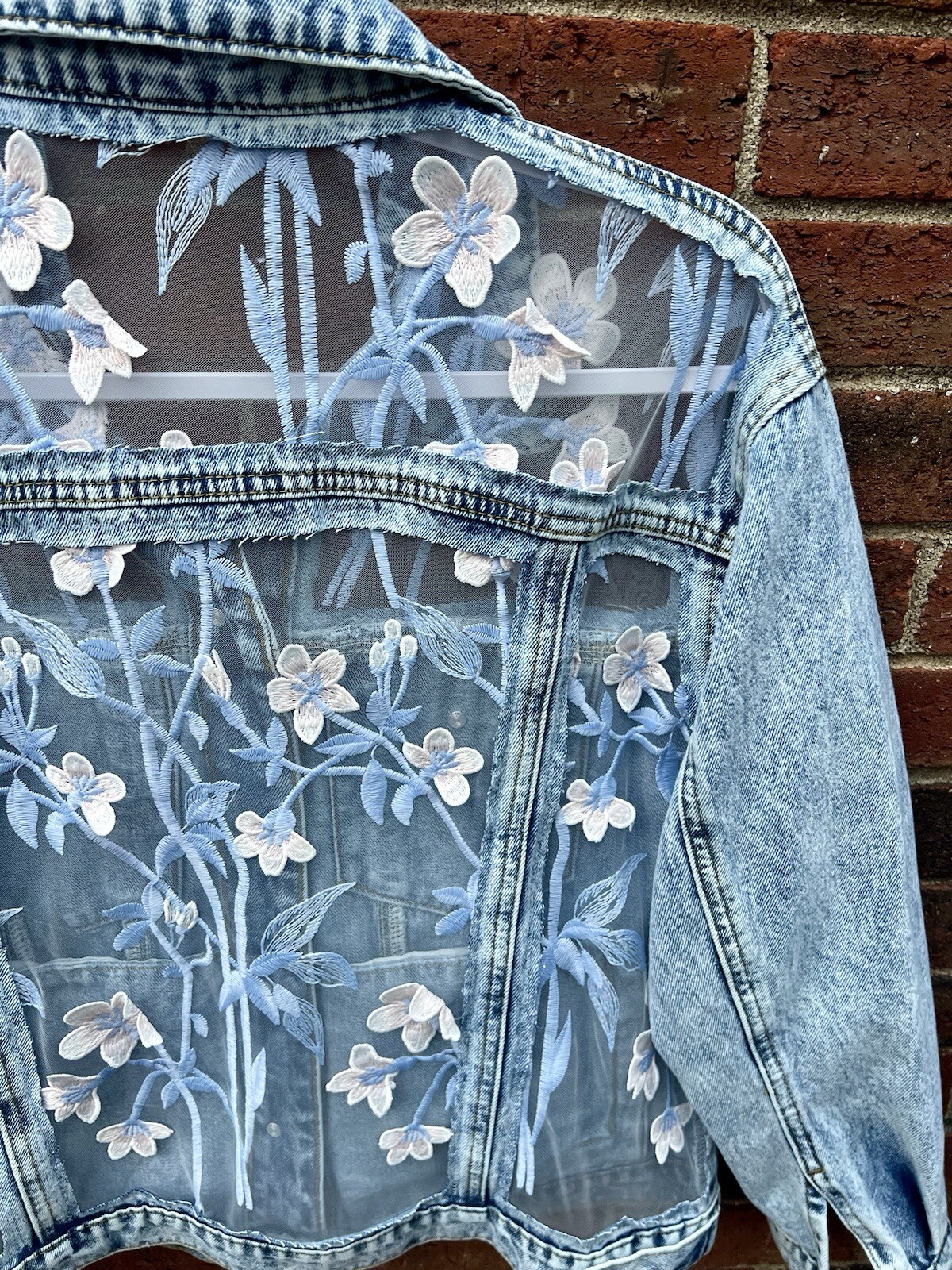 Custom blue denim jacket for women, Oversized Light Wash Jacket – Size XL