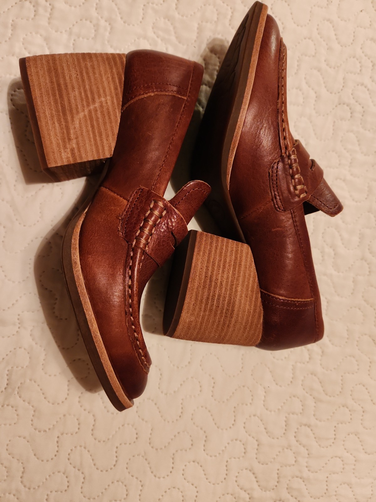 Kork-Ease Modeste Penny Loafer Leather Pumps Brown Block Heel Size 9M