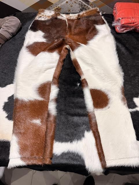 Men’s Cowhair Leather Pants Western Style Rodeo Pants Thick Hair On Leather Pant