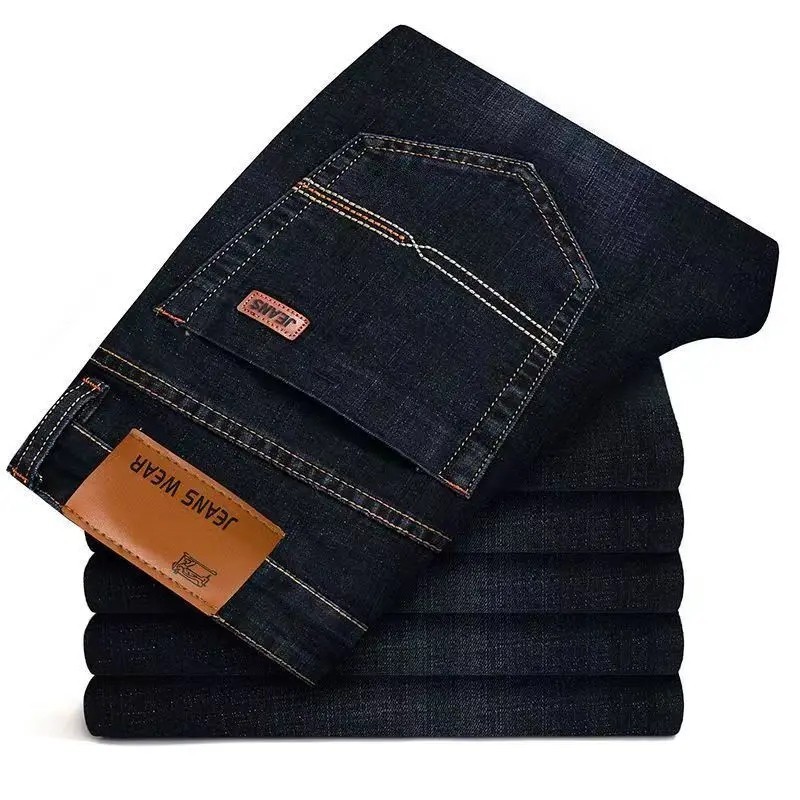 Men’s Casual Straight Leg Jeans Soft Stretch Denim Zipper Fly Blue Black Pants