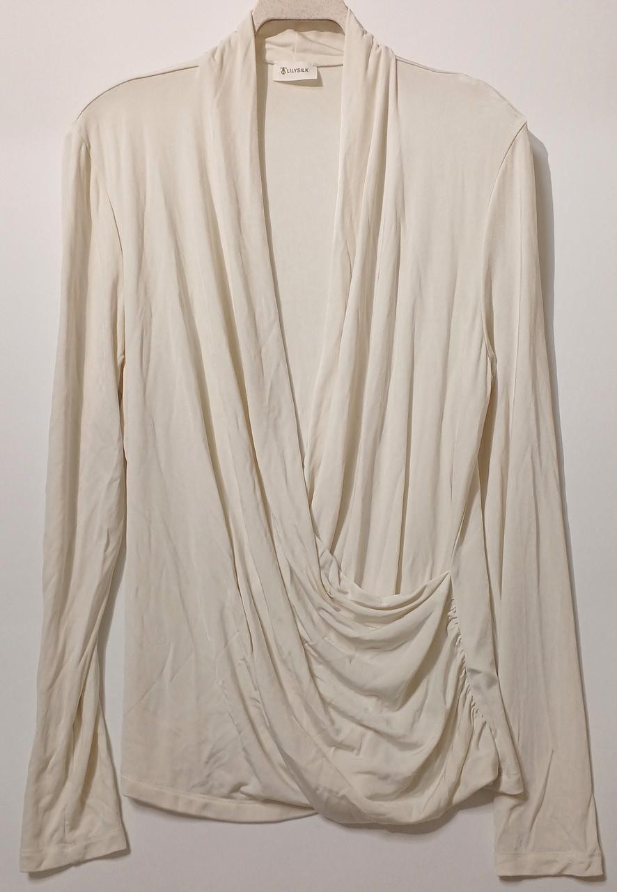 LILYSILK Wrinkled V-Neck LS Top 2XL Cotton Shirt 25.6in Body Length