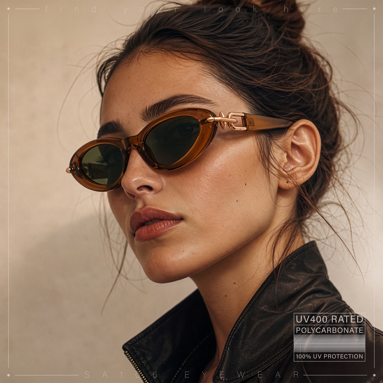 SA106 Womens Bold Cat Eye Sunglasses with Gold Tone Spike Stud Chain Hinge