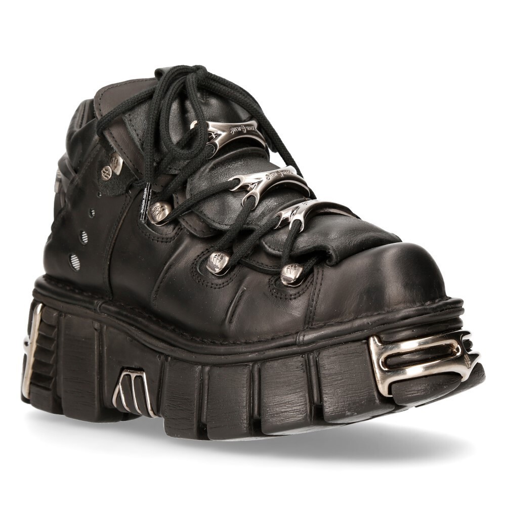 New Rock Unisex Metallic Black Gothic Classic Leather Biker Boots