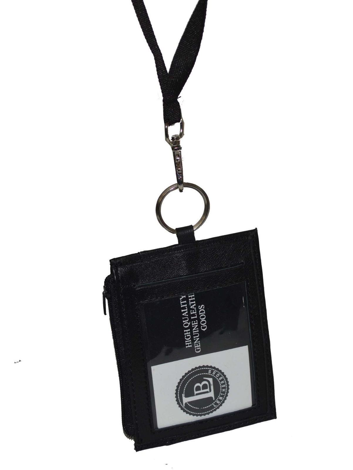 ID Holder With Neck Strap Genuine Leather New Black by Leatherboss