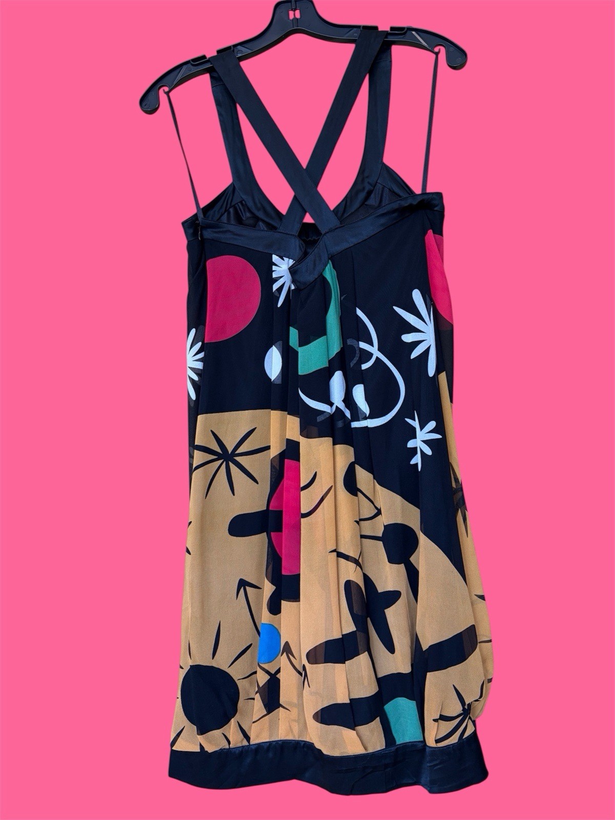 Vintage Sue Wong Silk Abstract Print Dress Miro Style Wearable Art