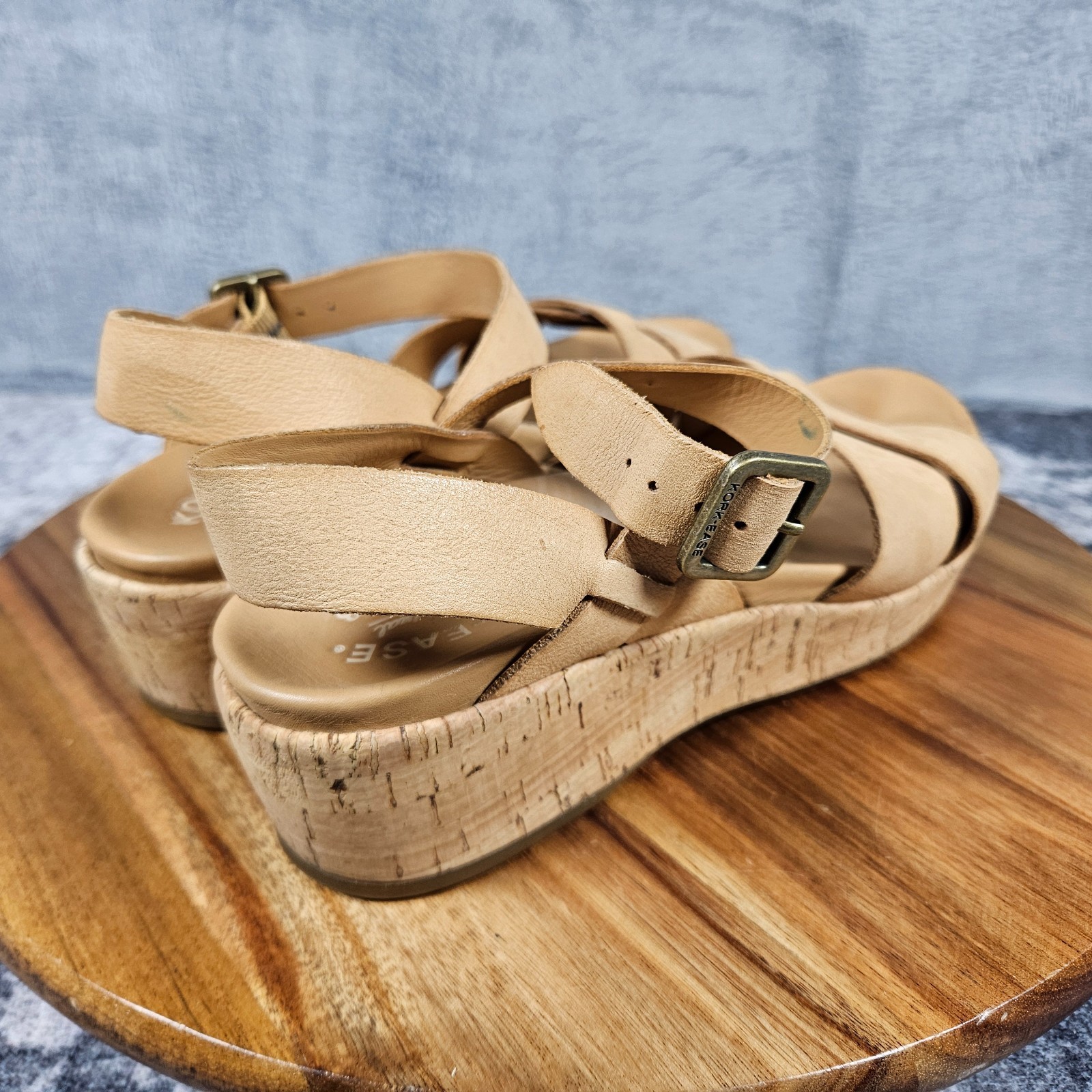 Kork-Ease Myrna Womens 8 Brown Leather Cork Wedge Ankle Strap Sandals Buckle