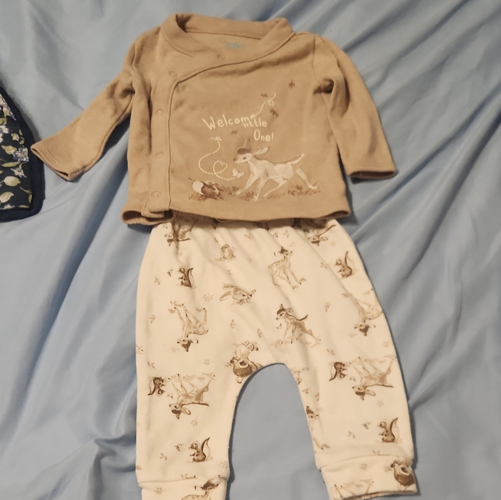 Disney Baby Bambi Unisex 0-3M 2pc Cotton Knit Top & Pants Beige/White