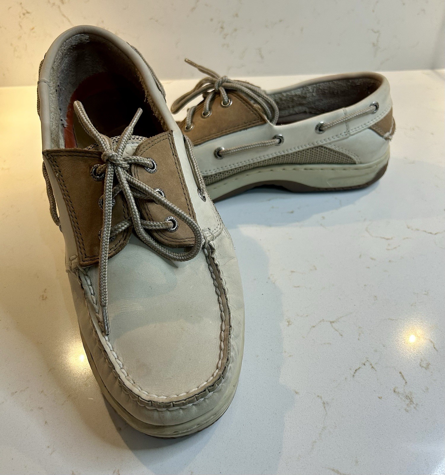 Men’s Sperrys Boat Shoe Size Authentic Original 10M L-6 CH133 Ivory And Tan