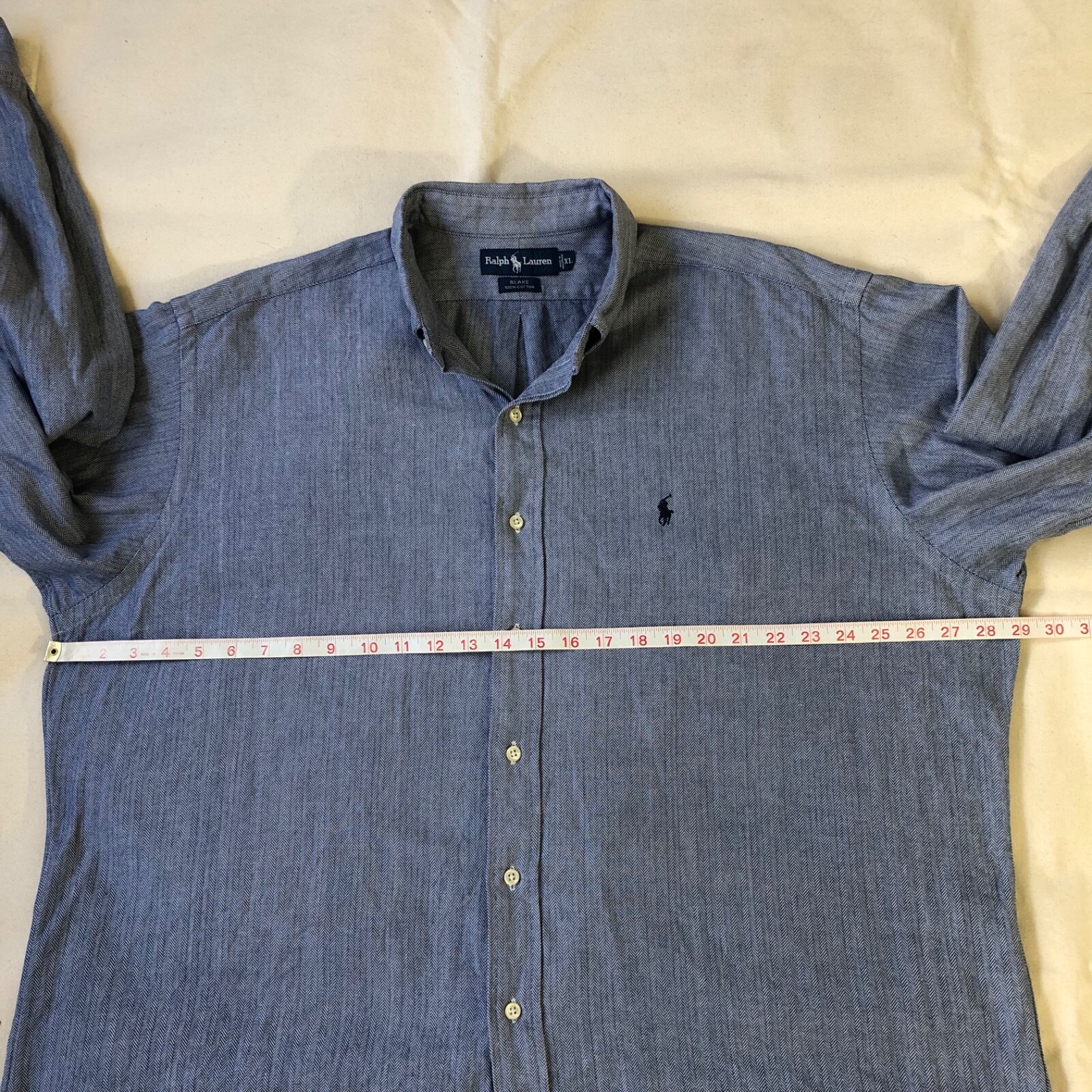 Ralph Lauren Vintage Blake Cotton Herringbone Shirt Blue Excellent Rare