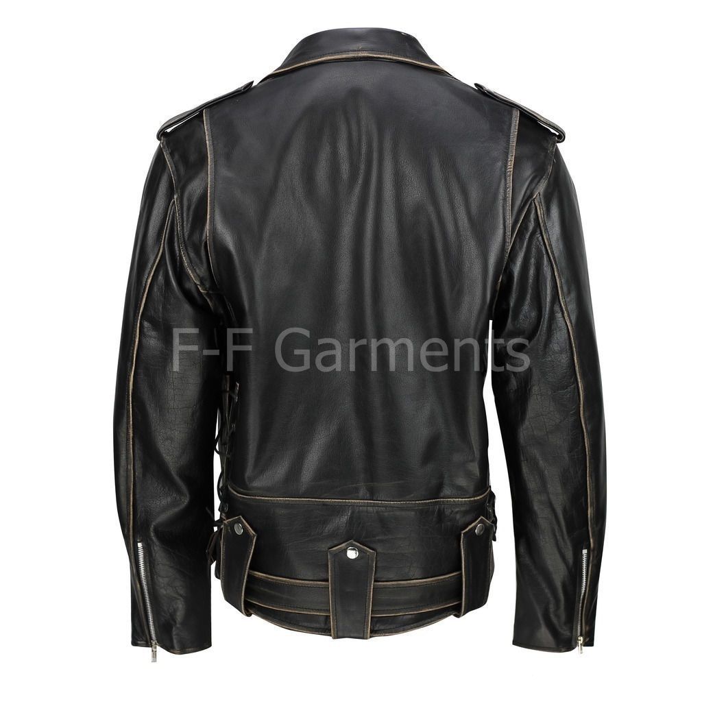 VINTAGE CLASSIC DISTRESSED TERMINATOR BRANDO MEN’S BIKER COW LEATHER JACKET