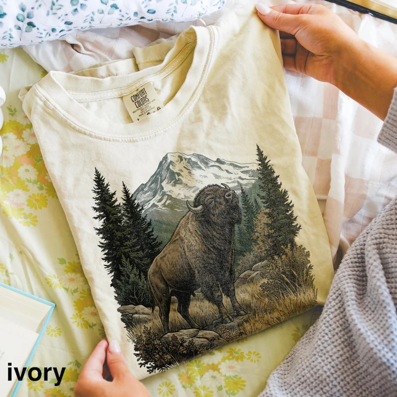 Bison Mountain Comfort Tee Wildlife Animal Nature Graphic Design