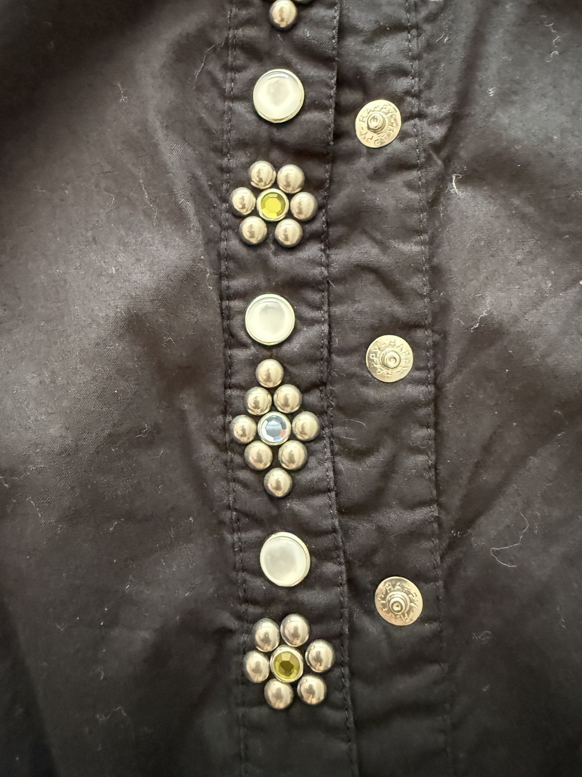 Soul Revival Black Cotton Western Snap Shirt Rhinestone Studs Embroidered M