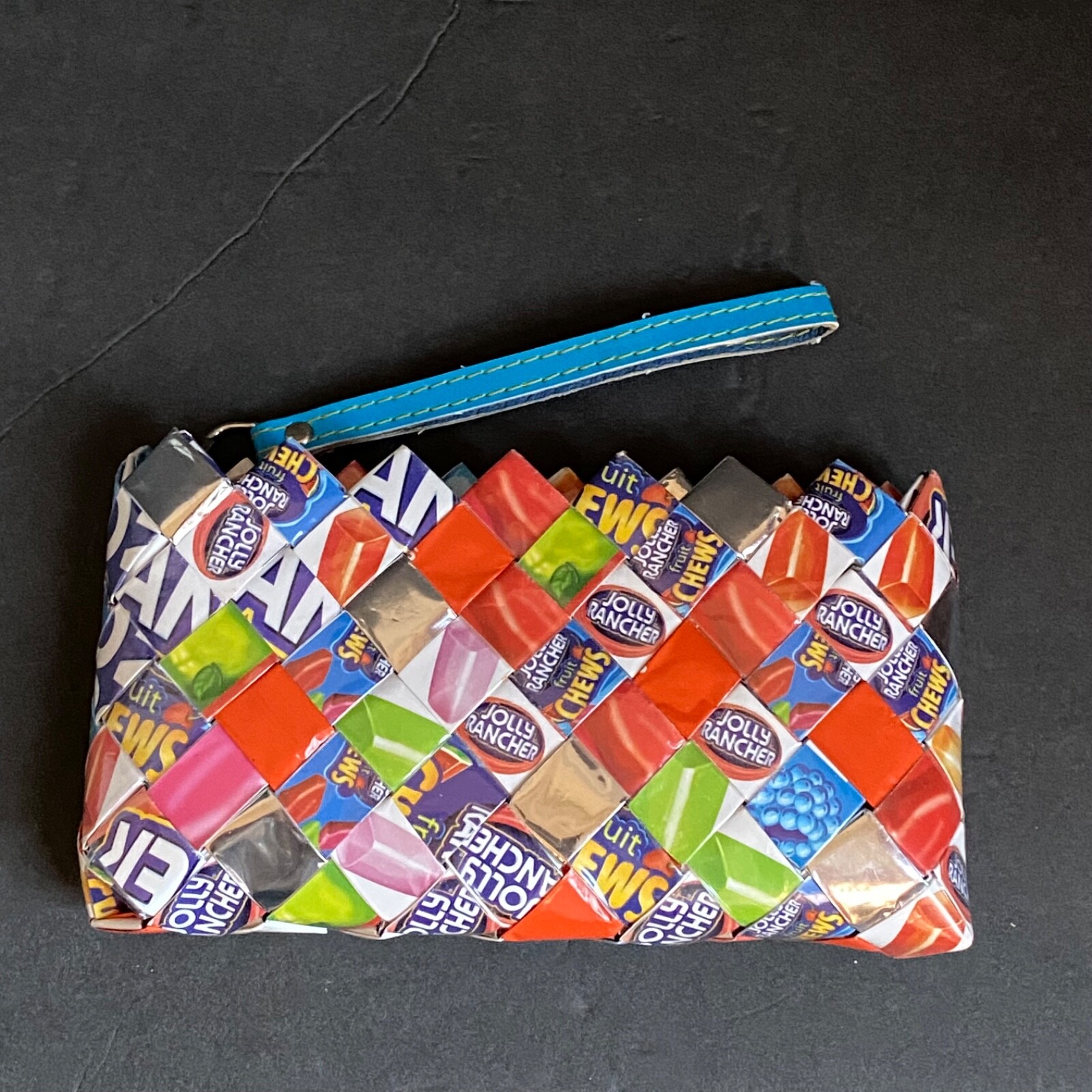 Nahui Ollin Candy Foil Wrapper Purse Wristlet Jolly Rancher Multicolor Whimsical