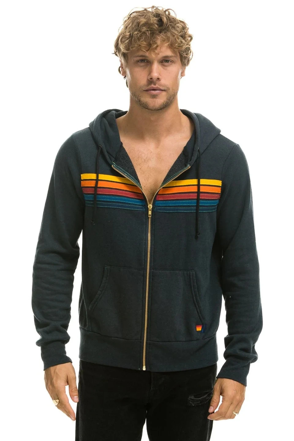 Aviator Nation – 5 STRIPE HOODIE – CHARCOAL Size Small
