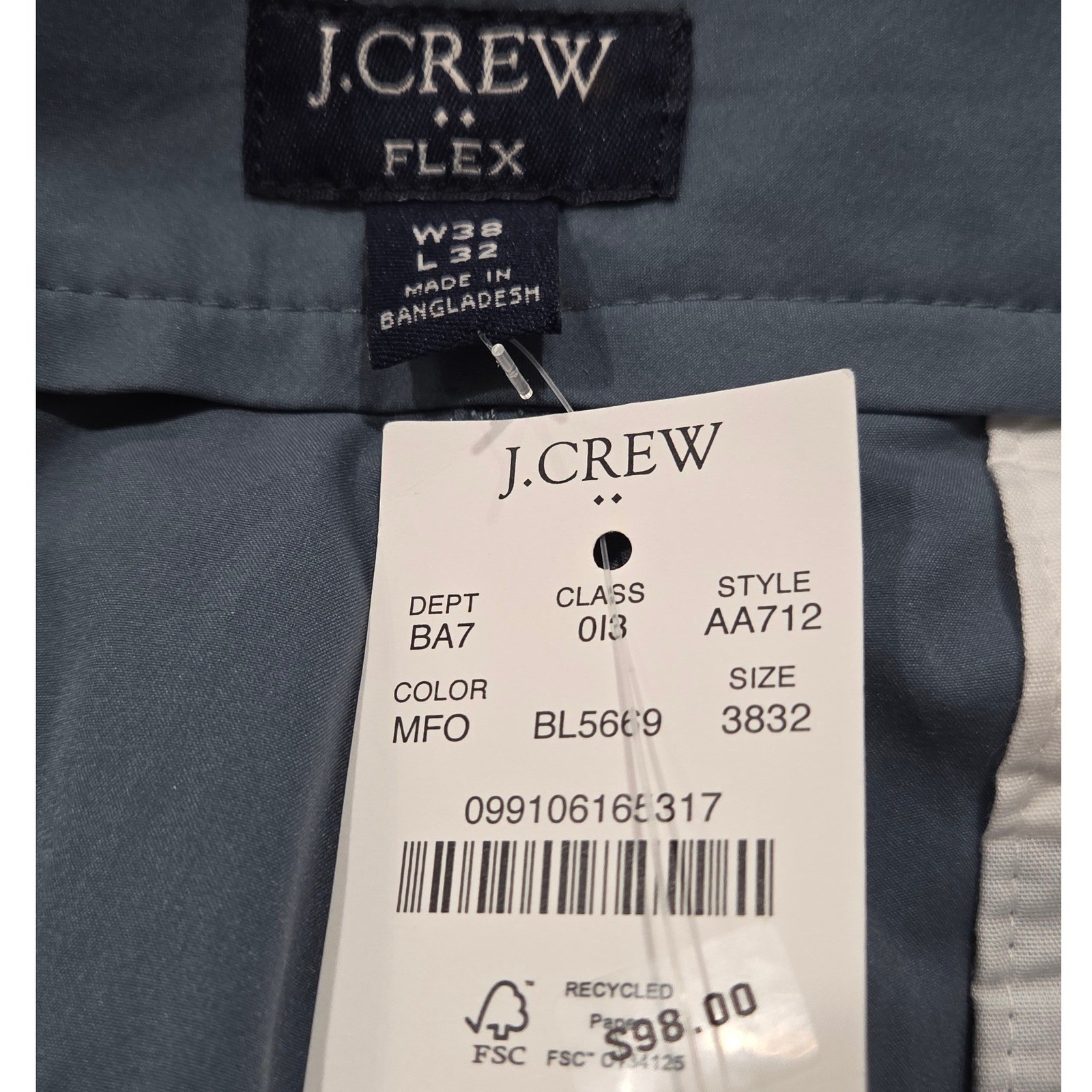 J Crew Pants Mens 38×32 Slate Gray Flex Slim Tech Performance Stretch AA712 NEW