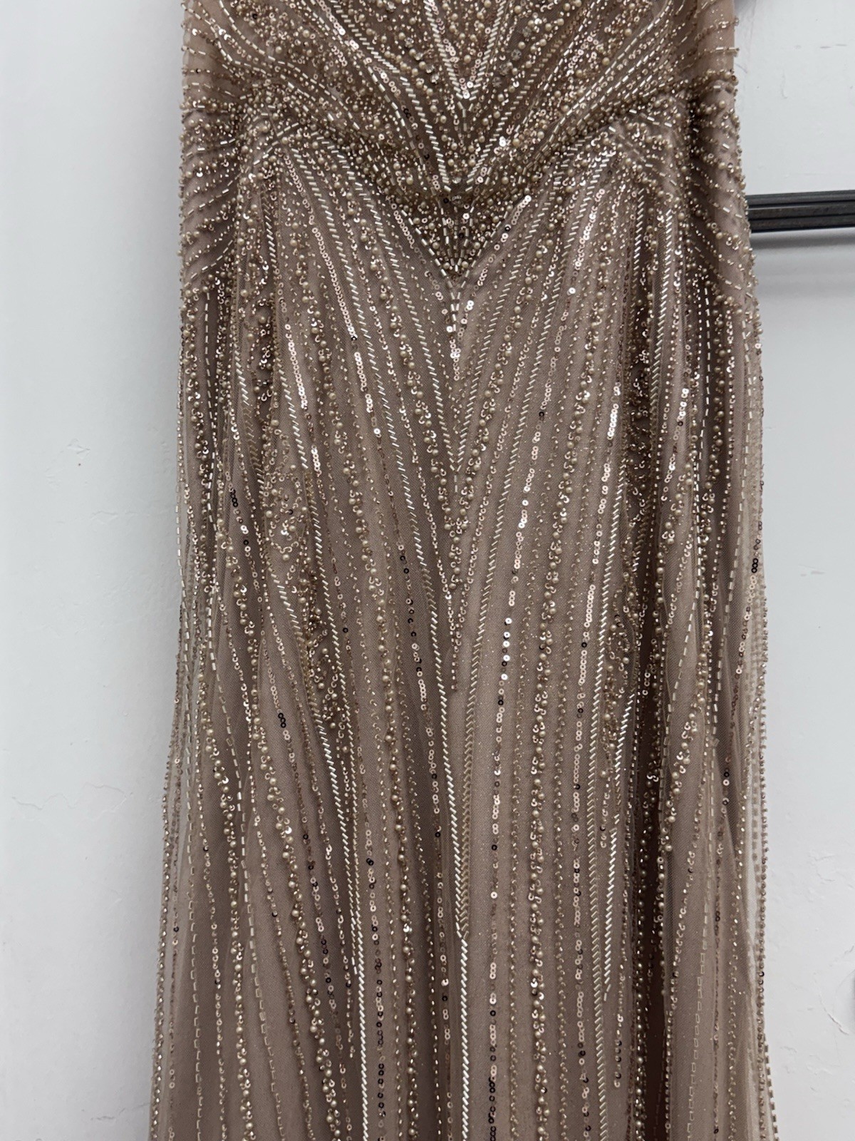 Ladivine by Cinderella Divine Champagne Beaded Sequin Mesh Gown Dress Size 12P