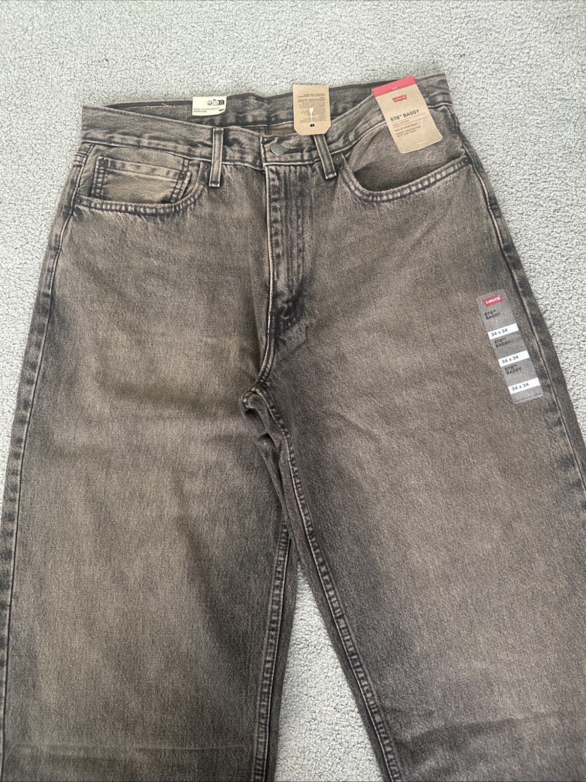Levi ‘s 578 Baggy Throughout Denim Jeans Sz. 34Wx34L Brownish Dusty Gray New