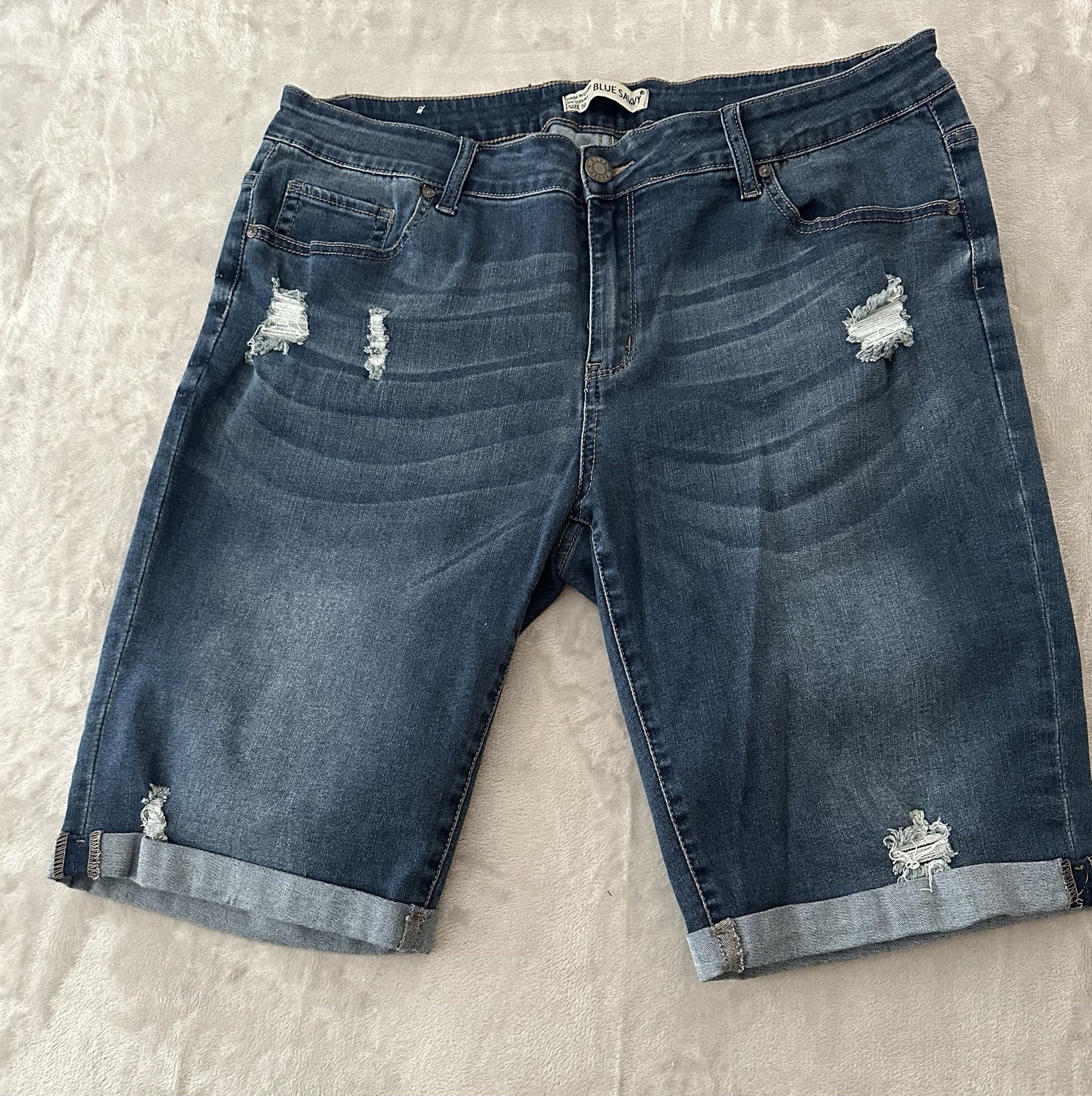 Blue Savvy Shorts Womens Size 18 Blue Bermuda Jean Distressed Stretch Denim