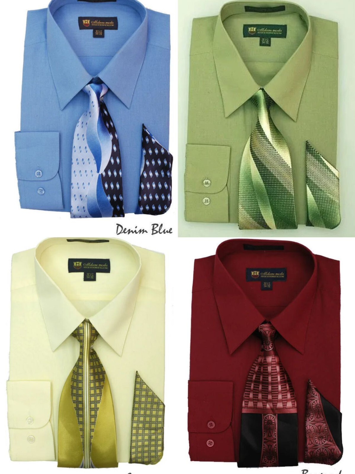 Men’s Fortino Landi Dress Shirt w/ Matching Tie and Handkerchief Set Style SG21
