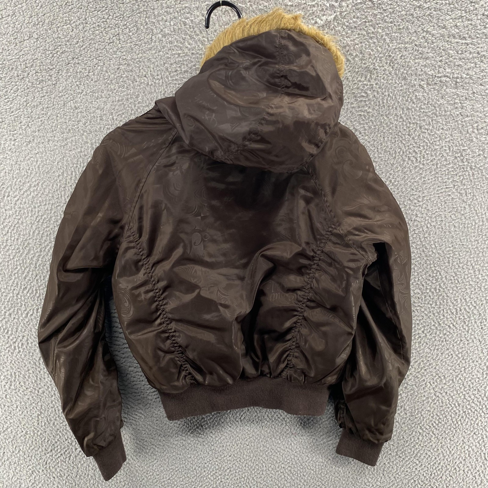 South Pole Jacket Women Small Brown Hooded Bomber Faux Fur Trim Puffer